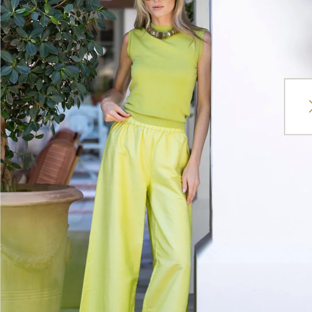 Julia Armory Obe Dupioni Silk Matcha🍵 Chartreuse Green Yellow Wide Leg Pant Sash